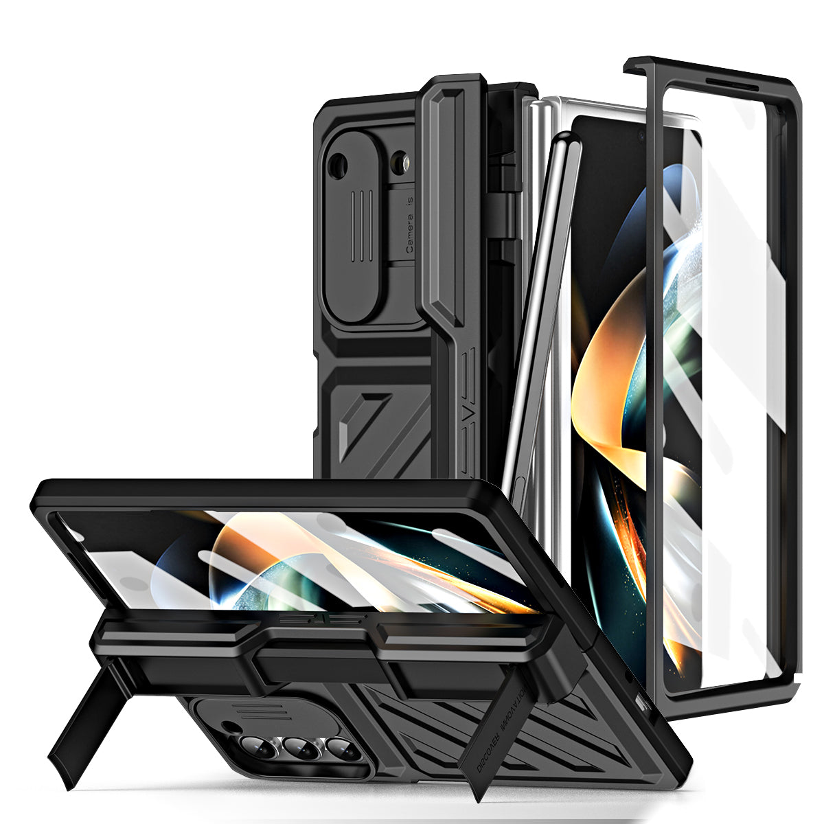 For Samsung Galaxy Z Fold5 5G Slide Camera Protection Phone Case Hard PC Kickstand Cover with Tempered Glass Film Stylus For Samsung Galaxy Z Fold5 5G Slide Camera Protection Phone Case Hard PC Kickstand Cover with Tempered Glass Film Stylus